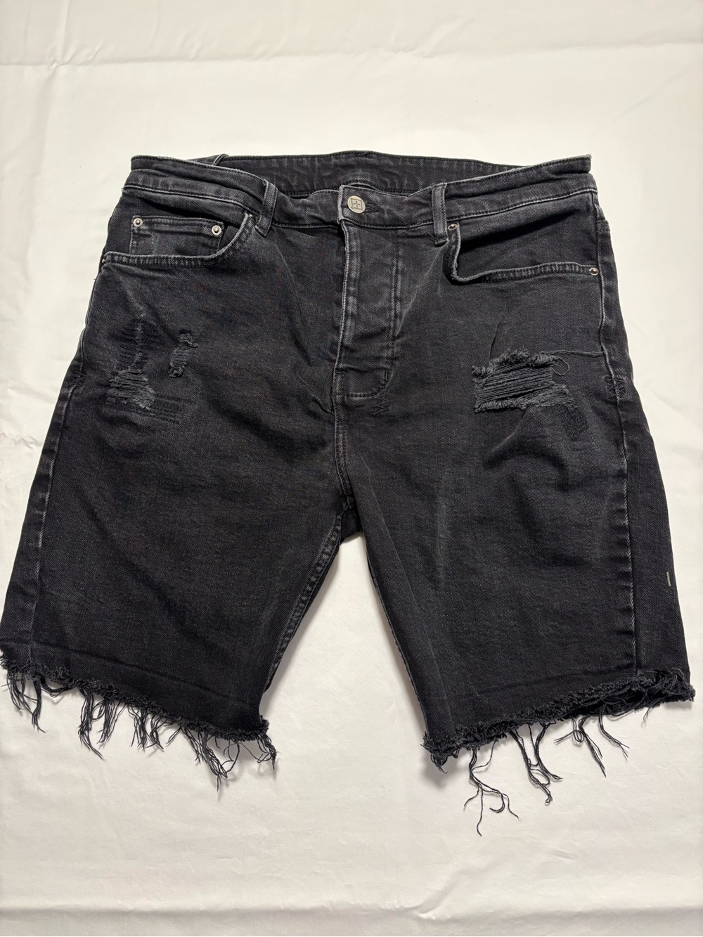 Ksubi Chopper Black Distressed Denim Shorts with Frayed Hem